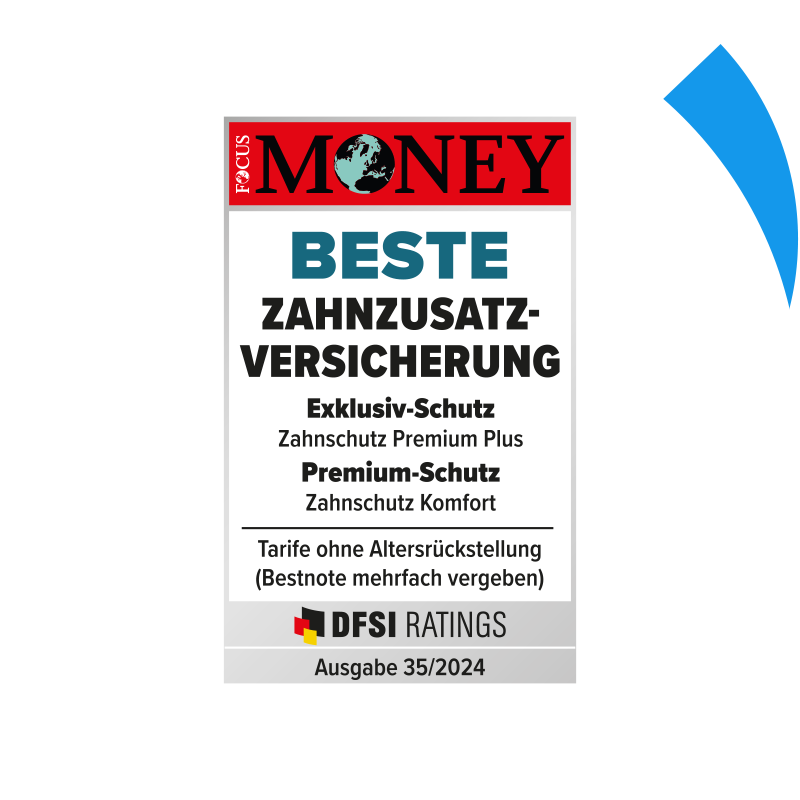 Fokus Money Siegel in der Kategorie Beste Zahnzusatzversicherung für die Tarife Premium Plus und Komfort