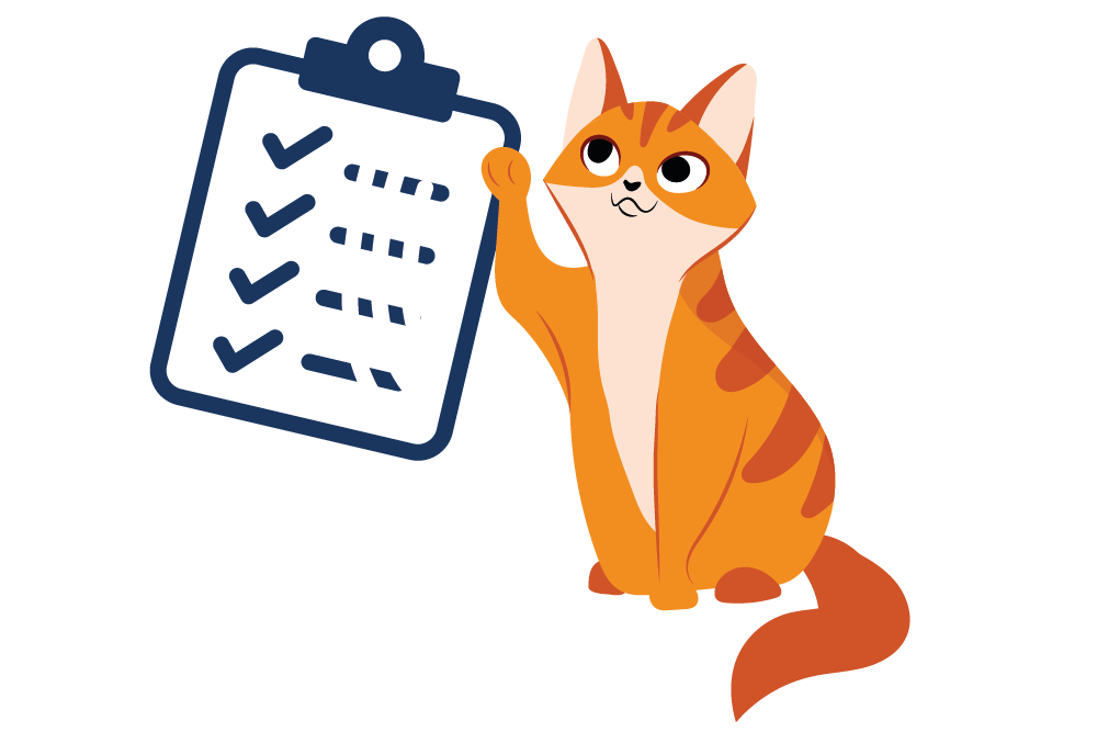 Illustration einer Katze, welche eine Checkliste in der Pfote hält