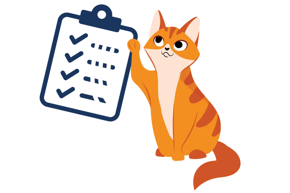 Illustration einer Katze, welche eine Checkliste in der Pfote hält