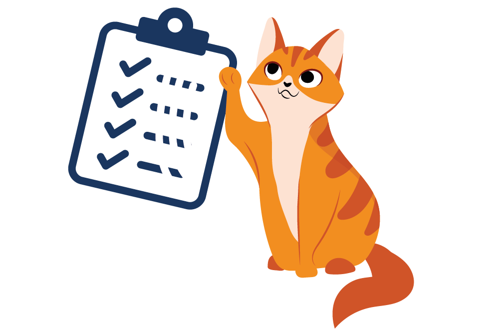 Illustration einer Katze, welche eine Checkliste in der Pfote hält