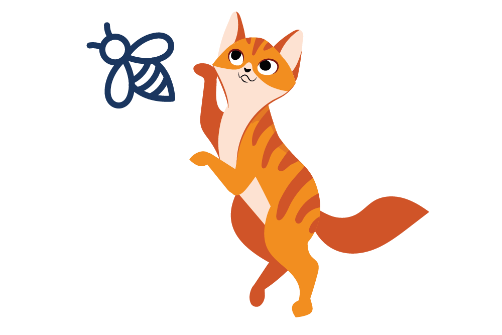 Illustration einer Katze und einer Biene.