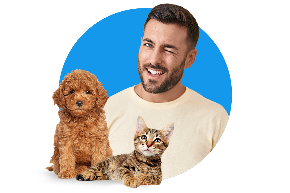 Ihr Kundenkonto zu Ihrer Tierkrankenversicherung Mann mit Hund und Katze