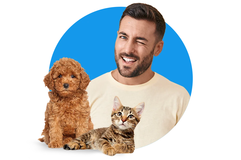 Ihr Kundenkonto zu Ihrer Tierkrankenversicherung Mann mit Hund und Katze