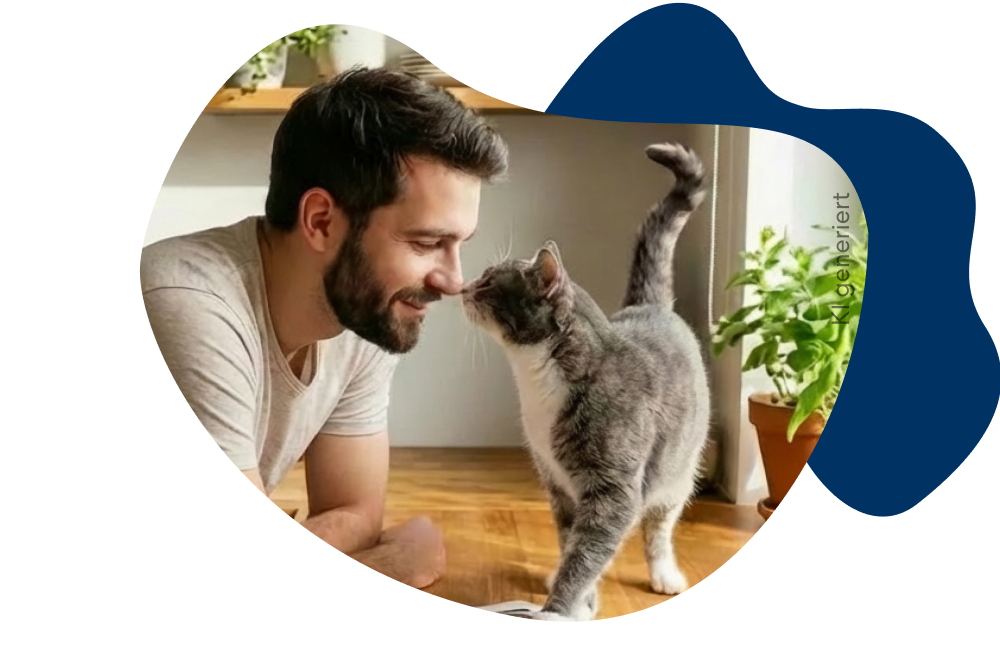 Ein Kind streichelt eine schlafende Katze.