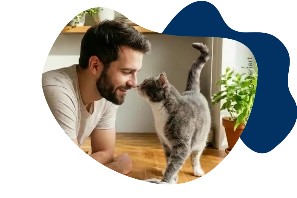 Ein Kind streichelt eine schlafende Katze.