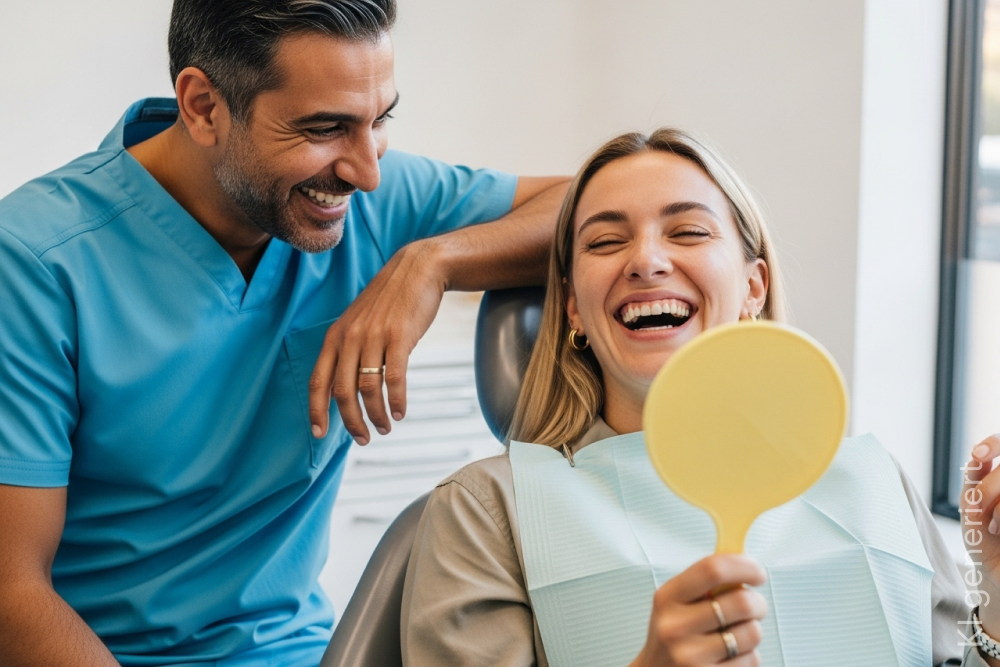 Lächelnde Frau im Zahnarztstuhl