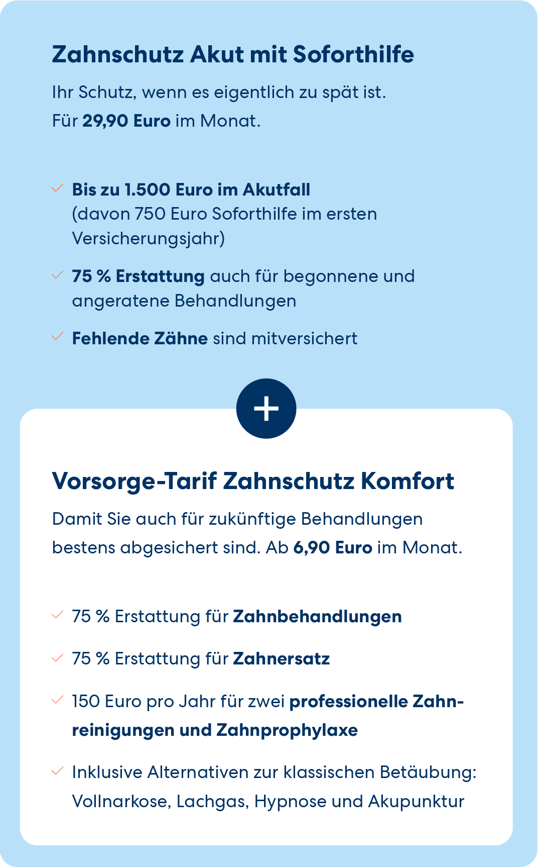 Vergleichsgrafik mit den Unterschieden zwischen dem Vorsorge-Tarif und dem Akutschutzmodul